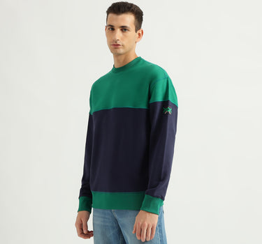 Men's Boxy Fit Round Neck Color Block Sweatshirt