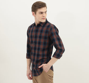 Men Checked Spread Collar Shirt