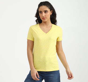 Ladies V-Neck Printed T-Shirt