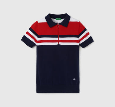 Boy's Regular Fit Polo Collar Striped Sweaters