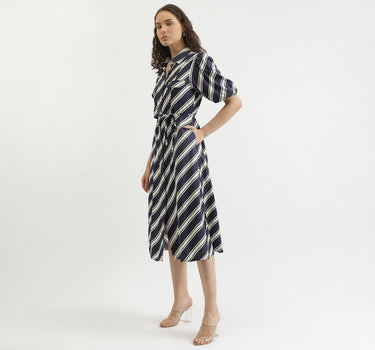 Regular Fit Spread Collar Striped Dress