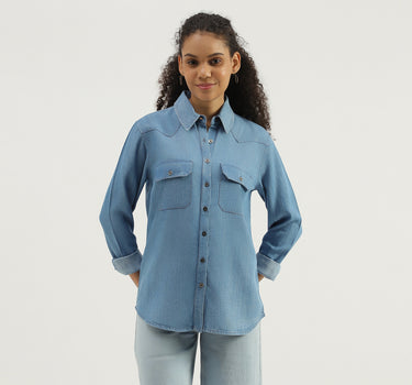 Spread Collar Solid Shirt