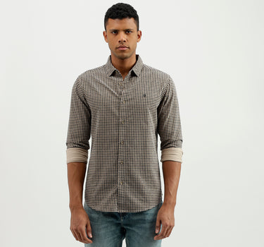 Slim Fit Spread Collar Houndstooth Shirt