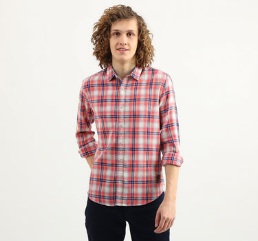 Men Checked Spread Collar Shirt