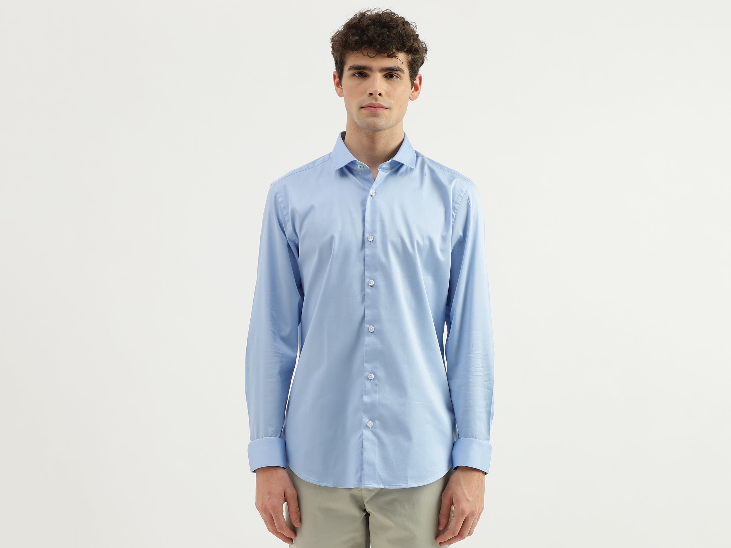 Slim Fit Spread Collar Solid Shirt