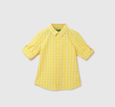 Boy's Regular Fit Spread Collar Checked Shirt