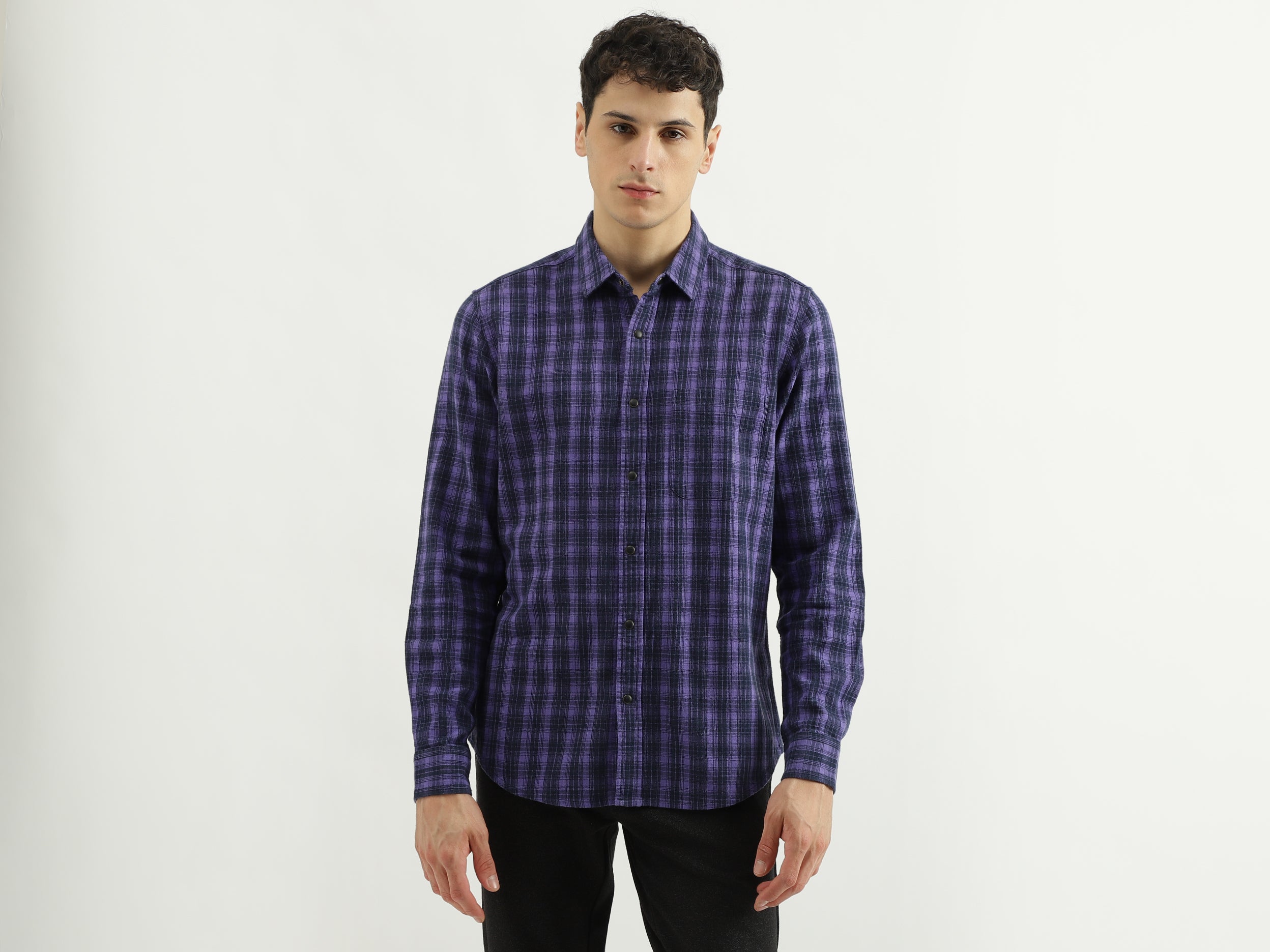 Regular Spread Collar Checkered Shirts