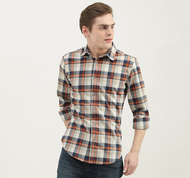 Men Checked Spread Collar Shirt