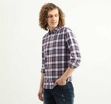 Men Checked Spread Collar Shirt