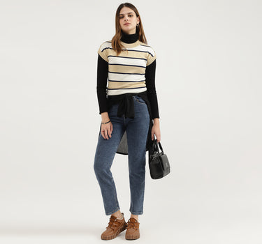 Regular Fit Round Neck Striped Tops