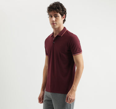 Regular Fit Polo Neck Solid Pattern T-shirt