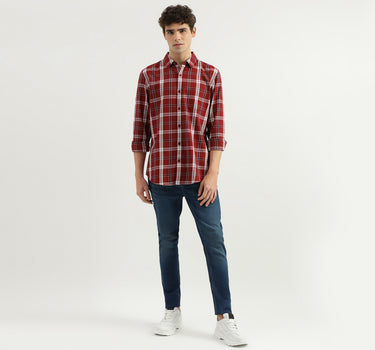 Slim Fit Spread Collar Checkered Shirt