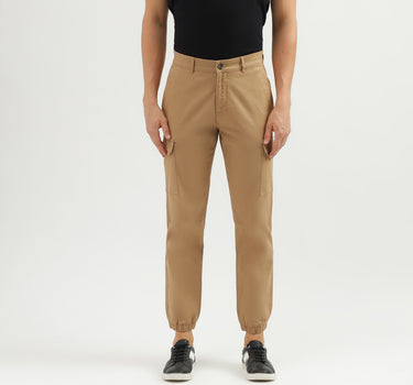 Men's Solid Jogger Fit Trousers with Button Closure