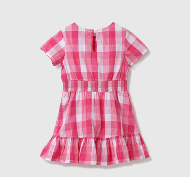 Girls Checked Round Neck Dress