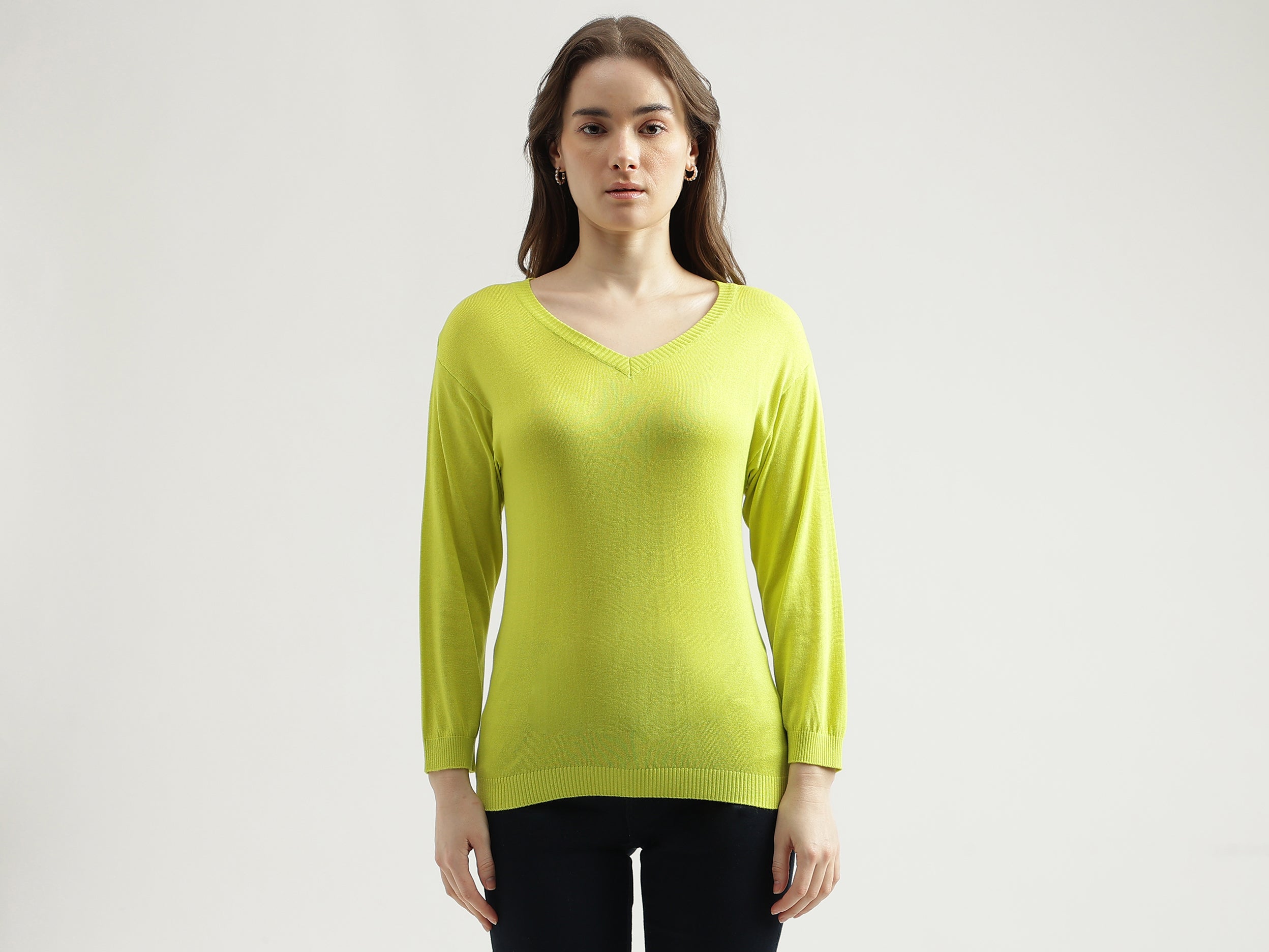 Women's Regular Fit V-Neck Solid Sweater