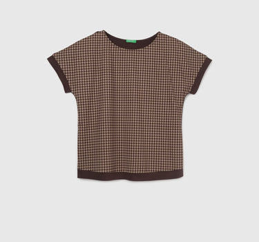 Regular Fit Round Neck Checked Pattern Women's Top