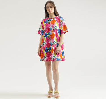 Women's Regular Fit Crew Neck Floral Dress