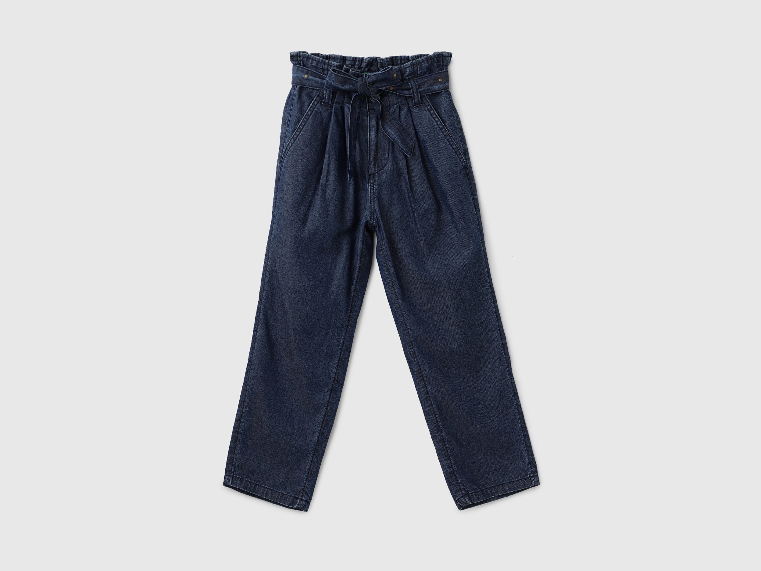 Solid Mid Rise Paperbag Jeans