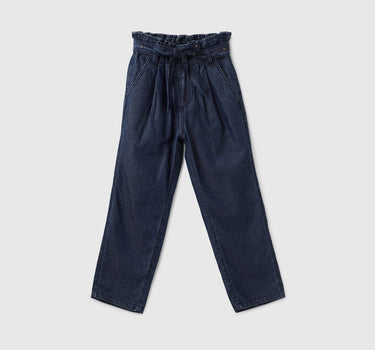 Solid Mid Rise Paperbag Jeans