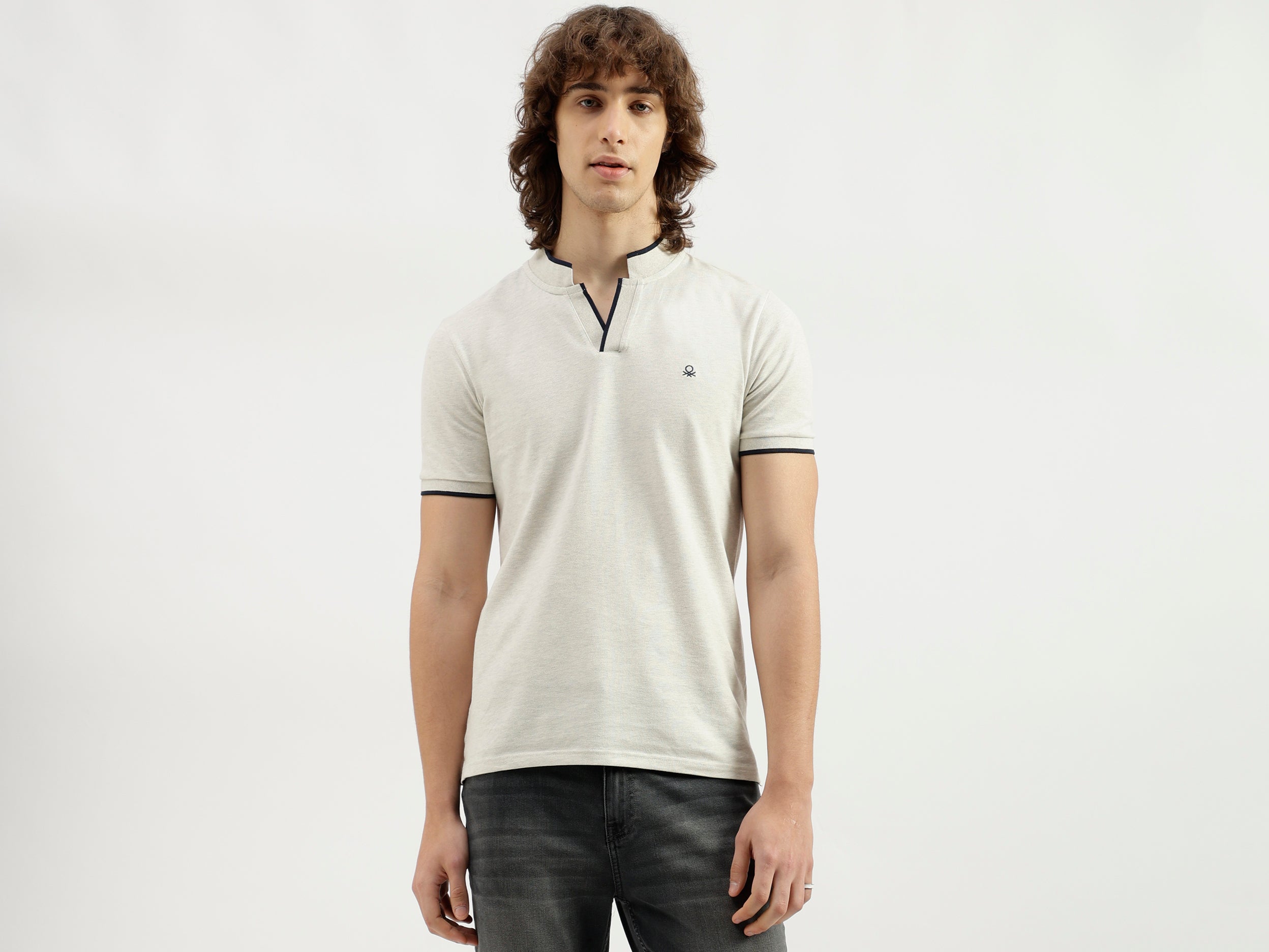 Polo Neck Solid Pattern T-Shirt