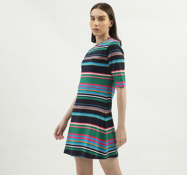 Women's Regular Fit Round Neck Striped Dresses