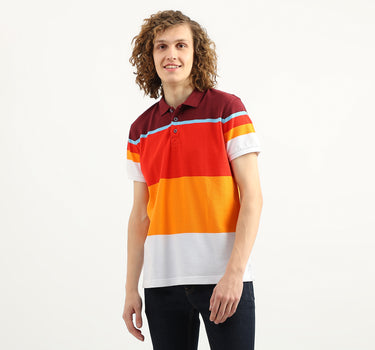 Men Colorblock Polo Collar T-Shirt