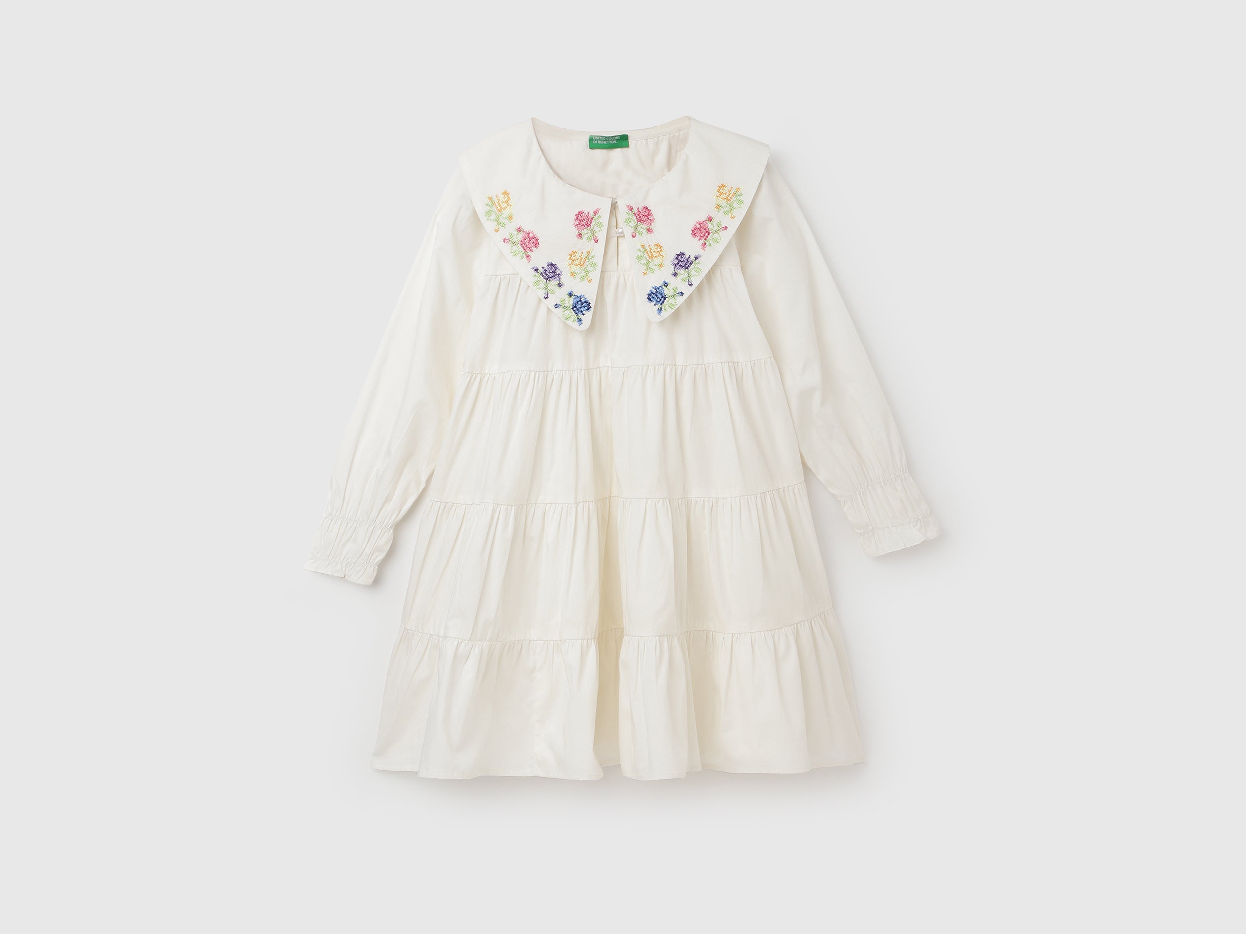 Cotton Embroidery Spread Collar Dress