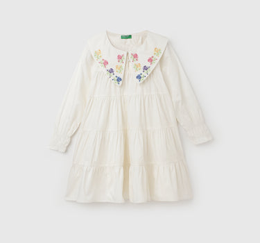 Cotton Embroidery Spread Collar Dress