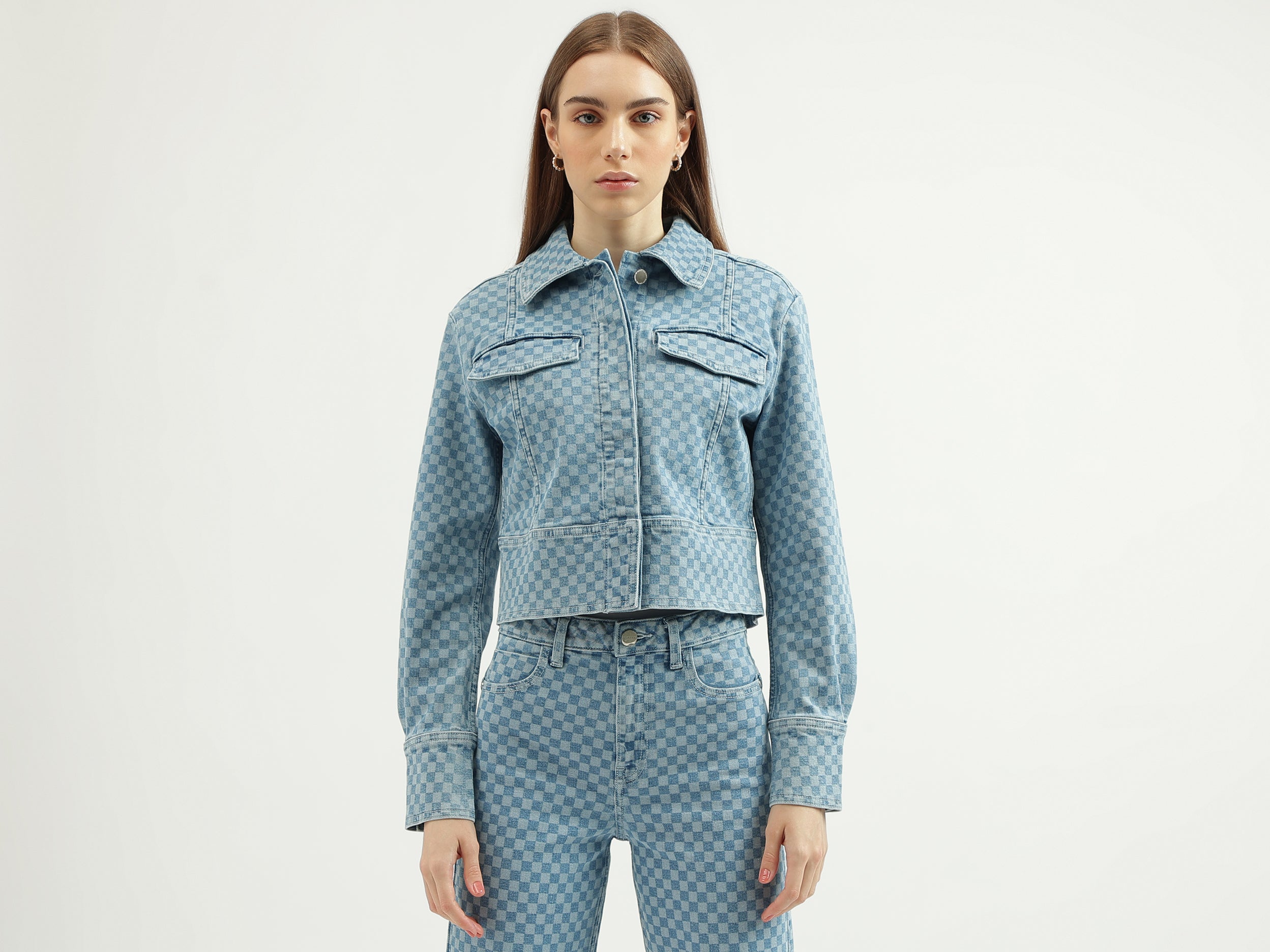 Women's Regular Fit Spread Collar Checked Jacket