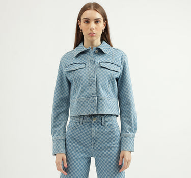 Women's Regular Fit Spread Collar Checked Jacket