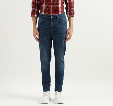 Solid Mid Rise Carrot Fit Jeans