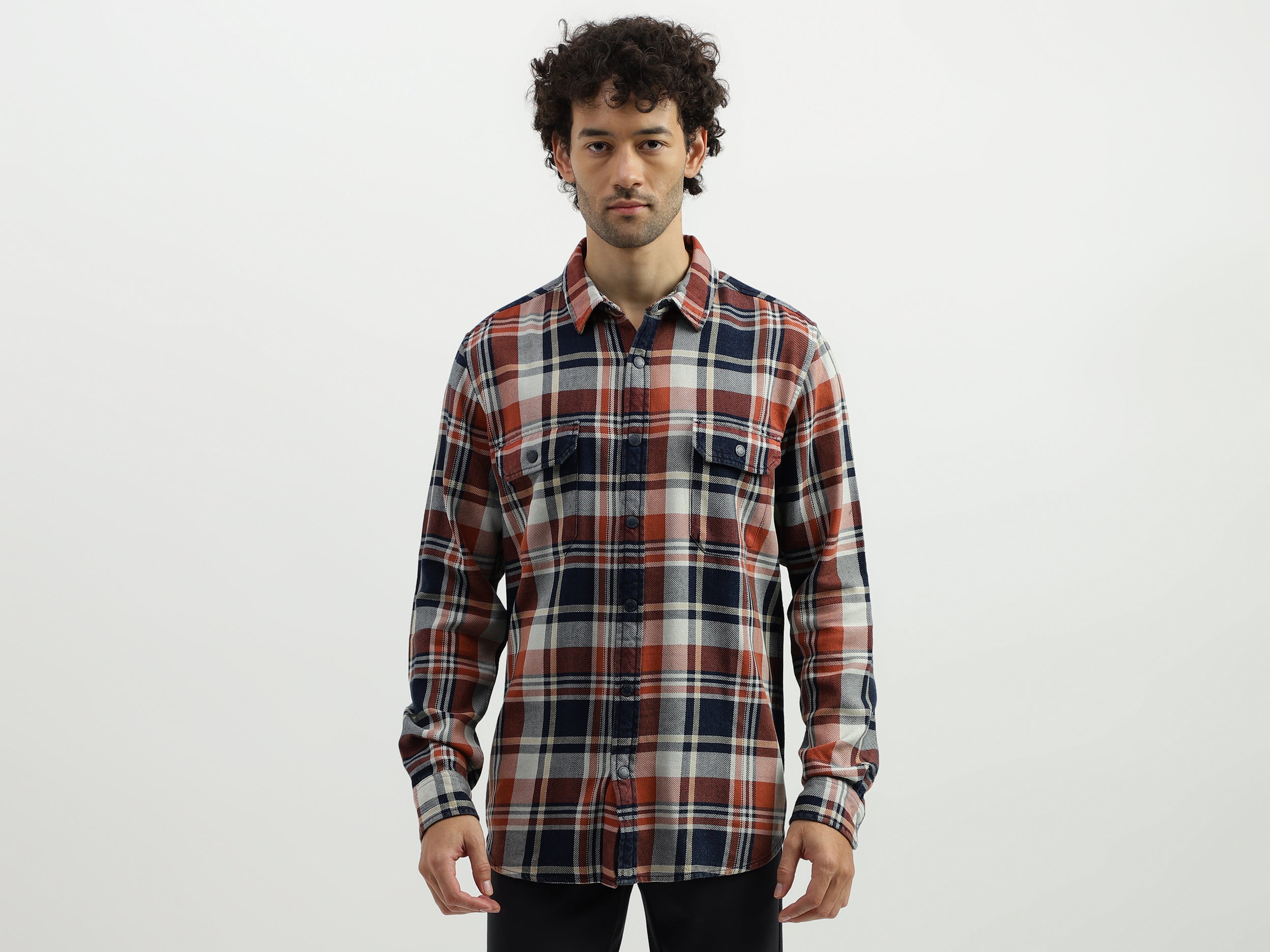 Regular Spread Collar Checkered Shirts