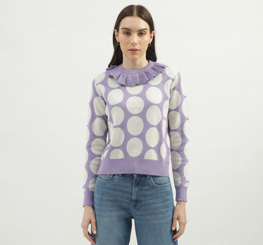 Women's Regular Fit Flutter Neck Polka Dot Sweaters