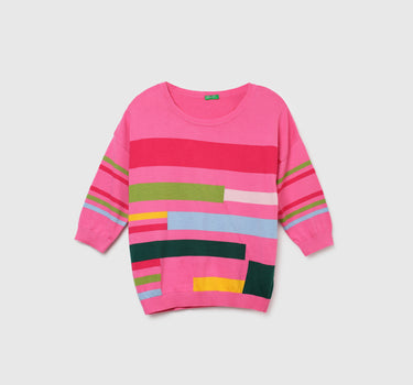 Women Colorblock Round Neck Sweater