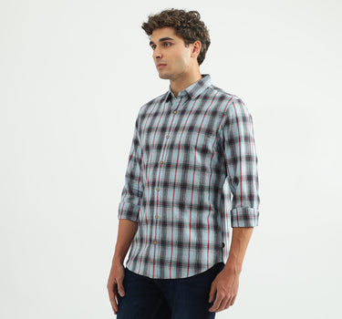 Men Checked Spread Collar Shirt