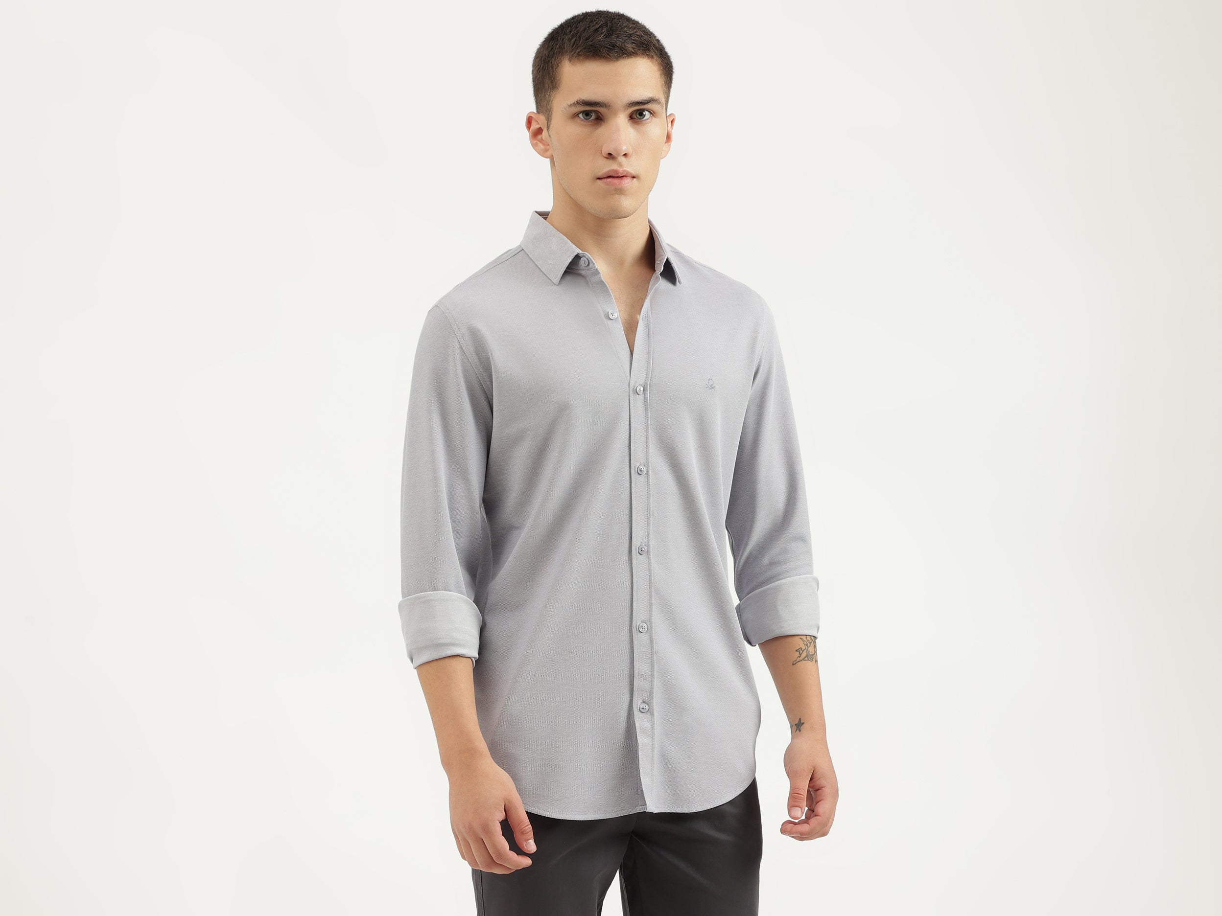 Slim Fit Spread Collar Solid Shirts