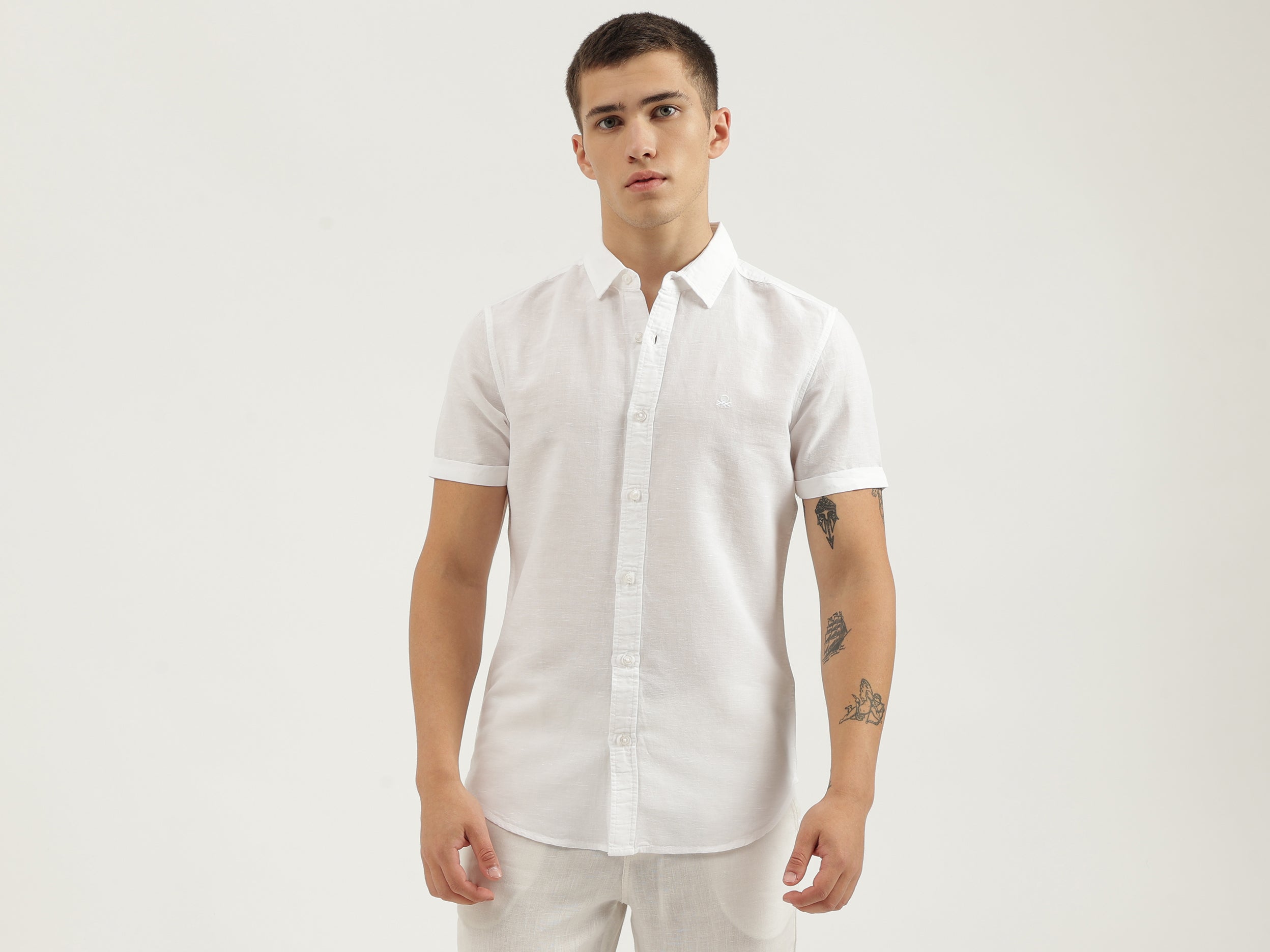 Slim Fit Spread Collar Solid Shirts