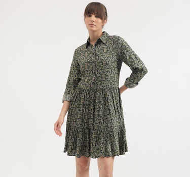 Regular Fit Spread Collar Printed Dress