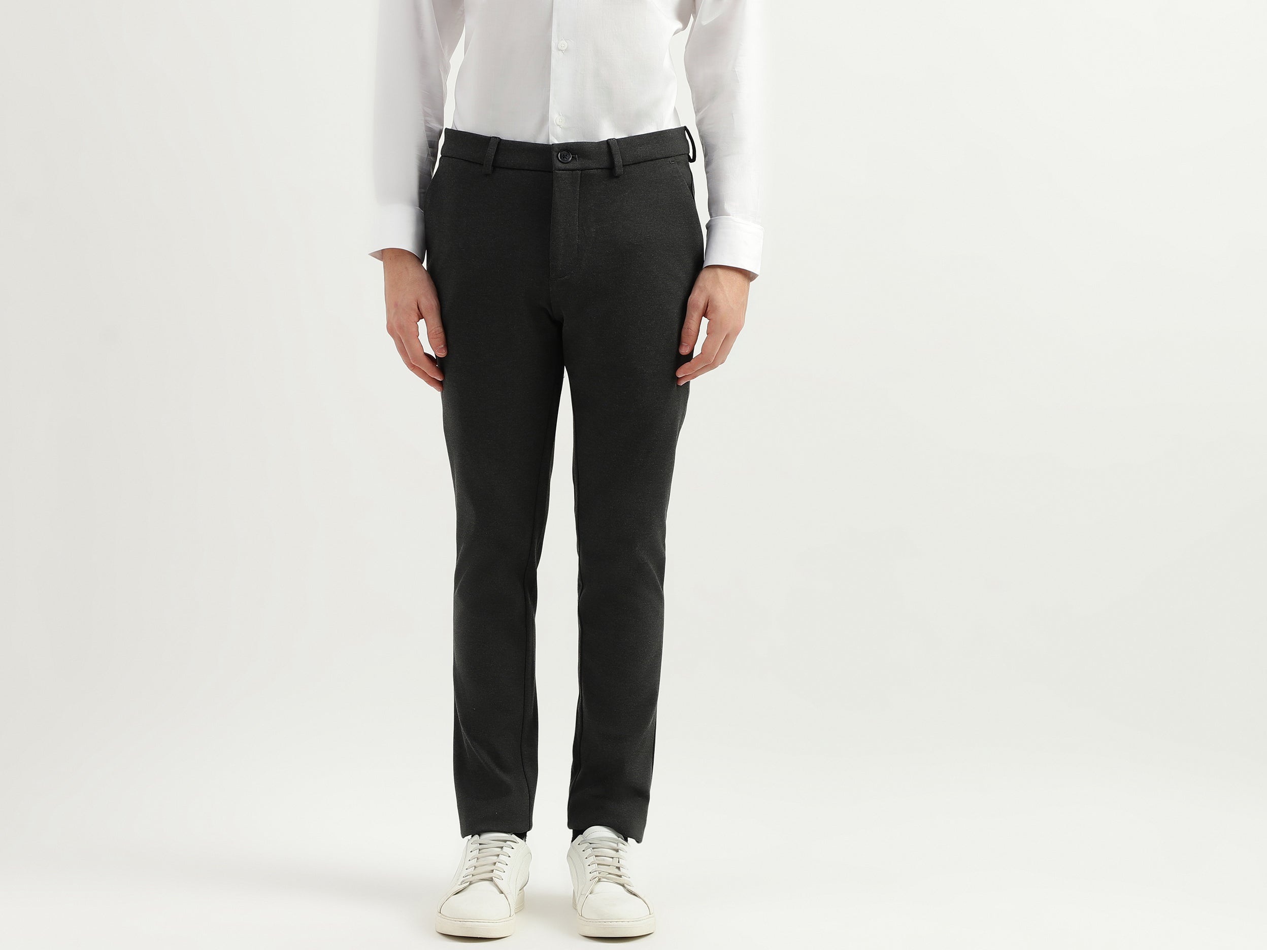 Solid Mid Rise Slim Fit Trousers