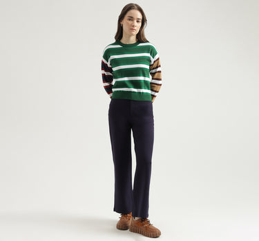 Women's Regular Fit Crew Neck Striped Sweater