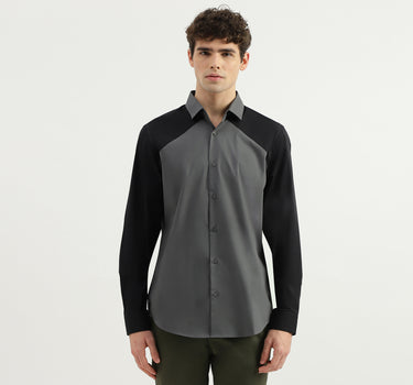 Slim Fit Spread Collar Colorblock Shirt