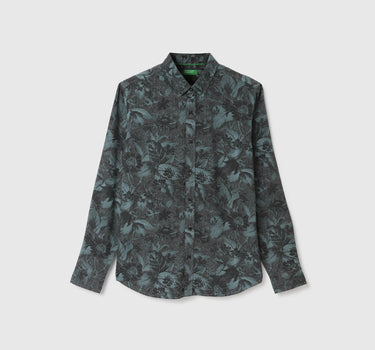 Slim Fit Spread Collar Floral Print Shirt