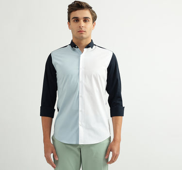 Men Color Blocked Spread Collar Shirt