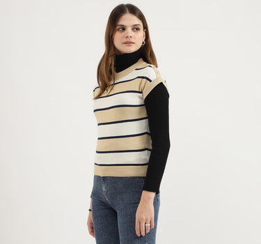 Regular Fit Round Neck Striped Tops