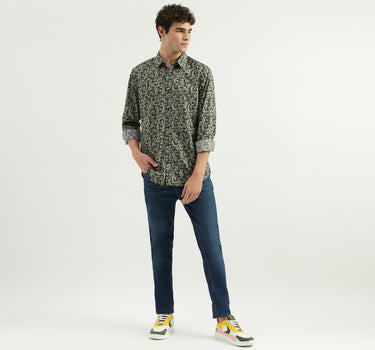 Slim Fit Spread Collar Floral Print Shirt