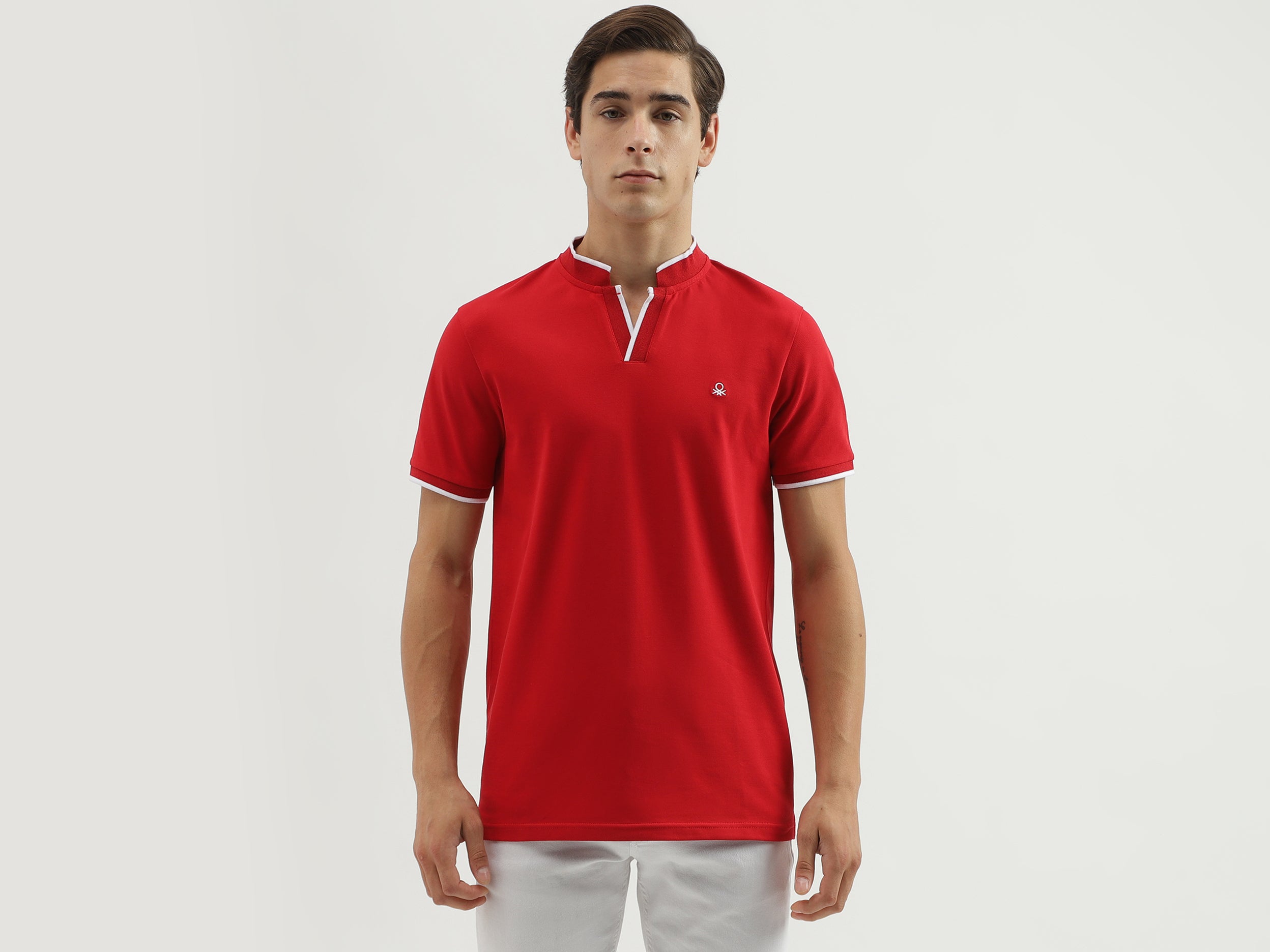 Men's Regular Fit Polo Neck Solid T-Shirt