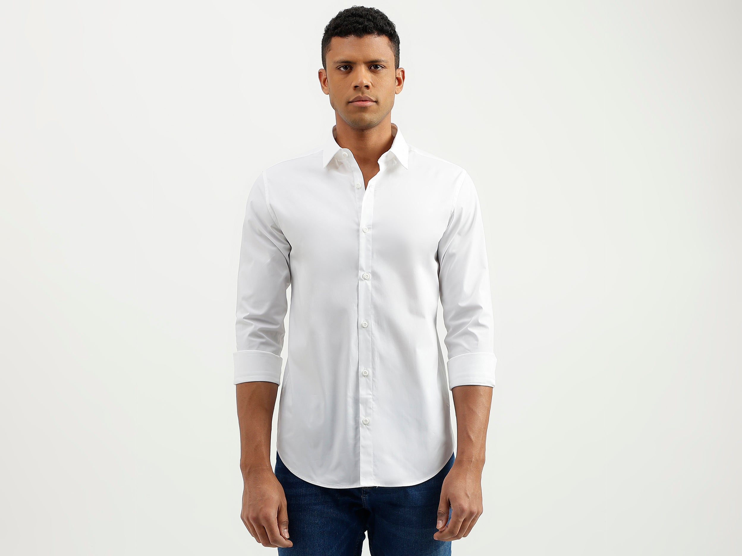 Slim Fit Spread Collar Solid Shirt