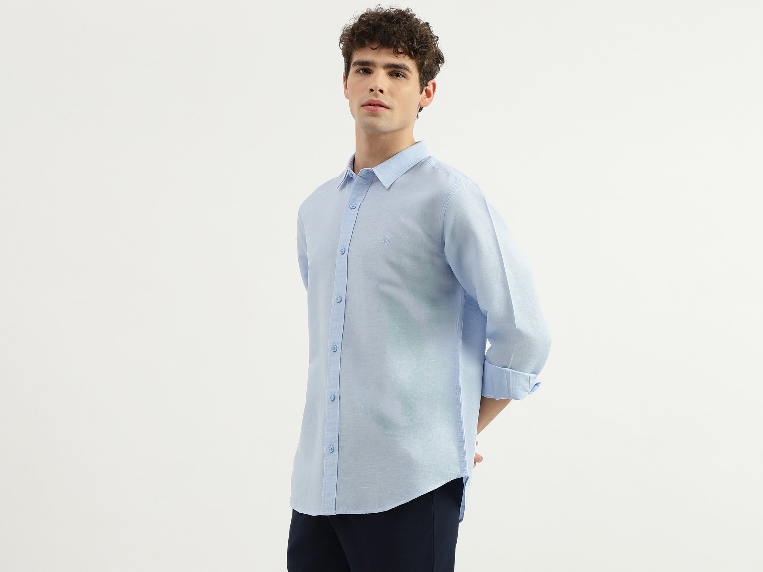 Slim Fit Spread Collar Solid Shirt