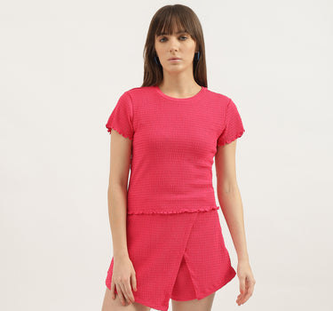 Regular Fit Round Neck Textured Tops