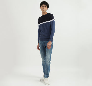 Men Colorblocked Round Neck Sweater